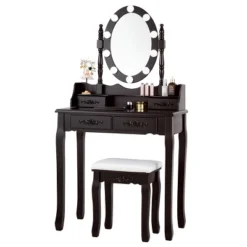 Tangkula Make-Up Vanity Table Dresser Set W/LED Light, Black Brown White -Baxton Studio Shop GUEST 2d4794fc eee8 4247 b3eb 321febaf41ed
