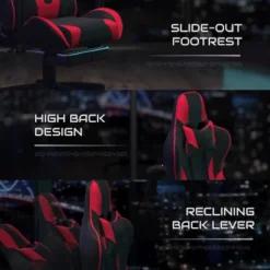 BlackArc Echo Gaming Desk & Chair Set: Black & Red Faux Leather Reclining Gaming Chair; Gaming Desk With Headphone Hook And Cupholder -Baxton Studio Shop GUEST 2d6daaea 7527 478f af26 0f401450f701 1