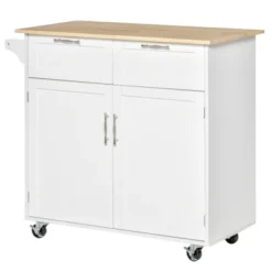 HOMCOM 41" Modern Rolling Kitchen Island On Wheels, Utility Cart Storage Trolley With Rubberwood Top & Drawers, White 7 HOMCOM 41" Modern Rolling Kitchen Island On Wheels, Utility Cart Storage Trolley With Rubberwood Top & Drawers, White -Baxton Studio Shop GUEST 2d8a382f 6752 4ddf 9be4 97ee174a546e