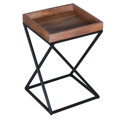 22" X Shape Iron Frame Industrial End Side Table With Mango Wood Tray Top Brown/Black - The Urban Port 2 22" X Shape Iron Frame Industrial End Side Table With Mango Wood Tray Top Brown/Black - The Urban Port - Image 2