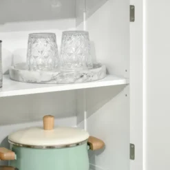 HOMCOM 63" Small Buffet With Hutch, 4-Door Kitchen Pantry, Freestanding Storage Cabinet With Adjustable Shelf For Dining Room, Living Room, White 9 HOMCOM 63" Small Buffet With Hutch, 4-Door Kitchen Pantry, Freestanding Storage Cabinet With Adjustable Shelf For Dining Room, Living Room, White -Baxton Studio Shop GUEST 2e4a6638 c76d 48ed a491 5bc850b01433