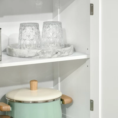 HOMCOM 63" Small Buffet With Hutch, 4-Door Kitchen Pantry, Freestanding Storage Cabinet With Adjustable Shelf For Dining Room, Living Room, White 5 HOMCOM 63" Small Buffet With Hutch, 4-Door Kitchen Pantry, Freestanding Storage Cabinet With Adjustable Shelf For Dining Room, Living Room, White - Image 5