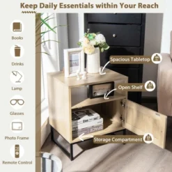 Costway 2PCS Nightstand W/ Cabinet Wooden Side End Table Rattan Decorated Door Oak -Baxton Studio Shop GUEST 2ecfee43 43b0 4dbb 984a d9bff7b03d2e