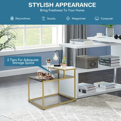 Costway 2 Tier End Side Table Metal Frame Nightstand With Storage Shelf Living Room 5 Costway 2 Tier End Side Table Metal Frame Nightstand With Storage Shelf Living Room - Image 5