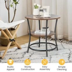 Costway 2 PCS 2-Tier Sofa Side End Table Round Nightstand With Sturdy Metal Frame Brown/Oak 14 Costway 2 PCS 2-Tier Sofa Side End Table Round Nightstand With Sturdy Metal Frame Brown/Oak -Baxton Studio Shop GUEST 2fa62012 7d26 4d68 b0a7 abc0afb05e4c