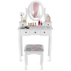 Costway Makeup Desk Vanity Dressing Table Oval Stool 5 Storage Drawers 17 Costway Makeup Desk Vanity Dressing Table Oval Stool 5 Storage Drawers -Baxton Studio Shop GUEST 30113868 d116 489d 969b 934a93030f50
