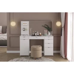 Amelia Vanity Table With Mirror White - Polifurniture -Baxton Studio Shop GUEST 31206edb 870b 4c93 96d3 336c51051914