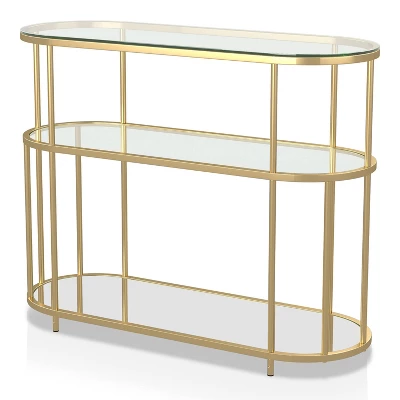 Invergarry Mirrored And Tempered Glass Sofa Table Gold - MiBasics 1 Invergarry Mirrored And Tempered Glass Sofa Table Gold - MiBasics