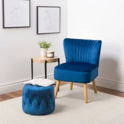 Lynwood Velvet Round Tufted Pouf Blue - CorLiving -Baxton Studio Shop GUEST 323e8a7f a1e1 4c99 8982 9f86761f092d