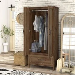 Nurembo 1 Drawer Wardrobe Closet Distressed Walnut - HOMES: Inside + Out -Baxton Studio Shop GUEST 325f4d6f bb7b 4dd4 be44 e536f4355469