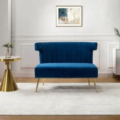 Cadmus 46" Modern Velvet Armless Loveseat With Channel-tufted Wingback For Living Room And Drawing Room| KARAT HOME -Baxton Studio Shop GUEST 32618a4c 9d77 4ea1 9ef9 86ffbda77db4