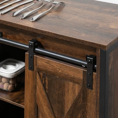 HOMCOM Industrial Sideboard, Buffet Cabinet With Sliding Barn Doors, Storage Cabinets And Adjustable Shelves For Living Room, Home Bar, Rustic Brown 4 HOMCOM Industrial Sideboard, Buffet Cabinet With Sliding Barn Doors, Storage Cabinets And Adjustable Shelves For Living Room, Home Bar, Rustic Brown - Image 4