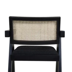 Jennifer Taylor Home Milan 29.5 Inch Modern Resin Webbing Back Bar Stool With Arms, Set Of 3, Ebony Black Boucle