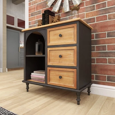 Farmhouse Wood Cabinet Black - Olivia & May 17 Farmhouse Wood Cabinet Black - Olivia & May - Image 17