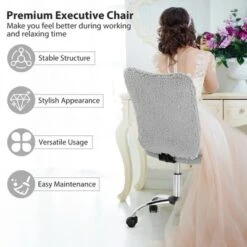 Costway Armless Faux Fur Leisure Office Chair Adjustable Swivel Task Chair -Baxton Studio Shop GUEST 3594ae61 3ace 4f12 9742 337db6541461
