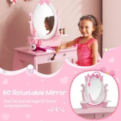 Costway Kid Vanity Table Stool Set With Adjustable Mirror Storage Drawer Makeup Pink -Baxton Studio Shop GUEST 35a833b4 4cd0 4396 8c51 784882c640a4