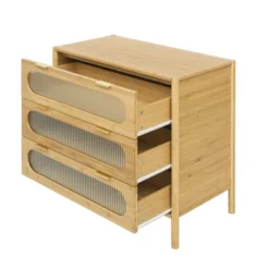 Aash 3-drawer Bamboo Cabinet,30.7 H With 3 Glass Drawer, Storage Cabinet With Drawers For Dining Room, Living Room, Kitchen, Hallway-The Pop Maison -Baxton Studio Shop GUEST 35f4ce21 e5a7 489e a200 b0b18e72d87c
