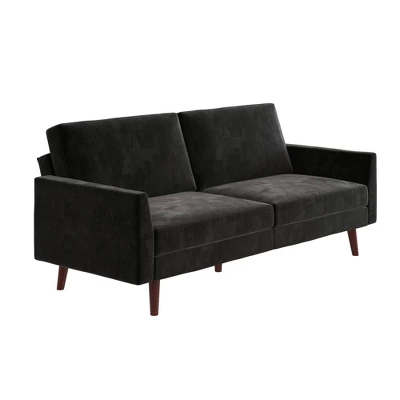 Jayce Mid-Century Modern Coil Futon Black Velvet - Room & Joy 2 Jayce Mid-Century Modern Coil Futon Black Velvet - Room & Joy - Image 2