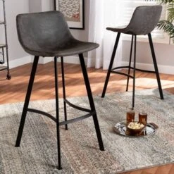 Set Of 2 Tani Faux Leather Upholstered Metal Barstools Gray/Black - Baxton Studio -Baxton Studio Shop GUEST 36814638 5347 420d b508 cdb6e3c344e9