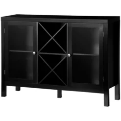 HOMCOM Modern Kitchen Sideboard, Buffet Table With Removable Wine Rack, Tempered Glass Door Cabinet And Adjustable Shelves For Living Room, Kitchen, Entryway, Black -Baxton Studio Shop GUEST 3719b5f8 49f4 4655 bfb9 955d3a99e824