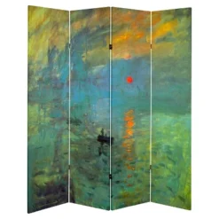 Monet Fine Art Double Sided Room Divider Impression Sunrise And Houses Of Parliament - Oriental Furniture