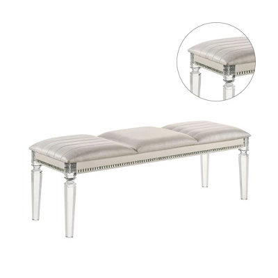 Simple Relax Leatherette And Acrylic Bench In Pearl White Finish 2 Simple Relax Leatherette And Acrylic Bench In Pearl White Finish - Image 2