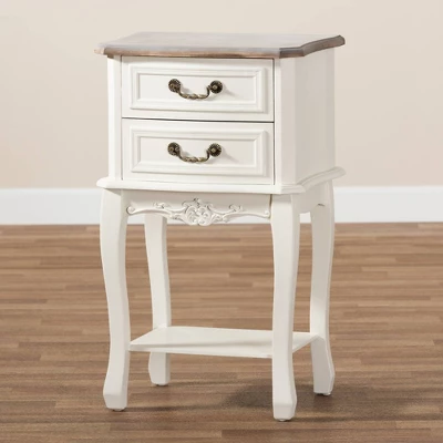 Amalie 2 Drawer Wood Nightstand White/Oak - Baxton Studio 8 Amalie 2 Drawer Wood Nightstand White/Oak - Baxton Studio - Image 8