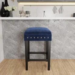 Cassidy Wood Upholstered Backless Counter Height Stool Black/Blue Velvet - Hillsdale Furniture