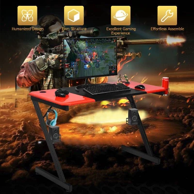 Costway Gaming Desk & Chair Set Z-Shaped Racing Style Desk With Massage Swivel Gaming Chair 4 Costway Gaming Desk & Chair Set Z-Shaped Racing Style Desk With Massage Swivel Gaming Chair - Image 4