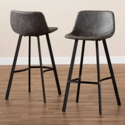 Set Of 2 Tani Faux Leather Upholstered Metal Barstools Gray/Black - Baxton Studio -Baxton Studio Shop GUEST 39aee863 3bc0 4b0b a86e 9e04e7a6a18d