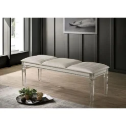 Simple Relax Leatherette And Acrylic Bench In Pearl White Finish