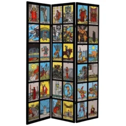 6" Double Sided Rider Waite Tarot Canvas Room Divider - Oriental Furniture