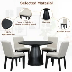 5 PCS Dining Table Set, Retro Round Table With 4 Upholstered Chairs-ModernLuxe -Baxton Studio Shop GUEST 3a6681e9 87da 4c64 bda4 220ea929f2c2
