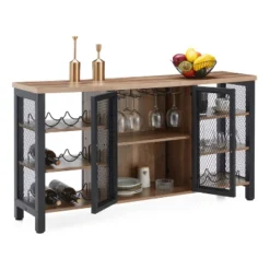 Jomeed Modern Industrial Farmhouse Metal Frame Wooden Buffet Coffee Entertainment Cabinet With Removable Wine Bottle And Stemware Racks -Baxton Studio Shop GUEST 3afaa3b2 1831 4996 a2be 774430405902