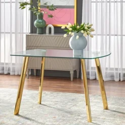 Uptown Dining Table Glass/Gold Metal - Buylateral