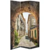 6" Double Sided European Village Canvas Room Divider Green - Oriental Furniture
