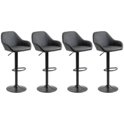 HOMCOM Adjustable Bar Stools Set Of 4, Swivel Barstools With Footrest And Back, PU Leather And Steel Round Base, For Kitchen Counter, Black -Baxton Studio Shop GUEST 3c892c4b 7cba 4073 9113 6cef16cdfa55