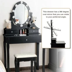 Costway Bedroom Vanity Set Makeup Dressing Table W/3 Drawers 10 LED Bulb Black -Baxton Studio Shop GUEST 3d2f3a7d c595 45e2 9759 7b5cbf602f7d