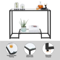 Yaheetech 2-Layer Tempered Glass Console Table Accent Glass Shelf For Hallway -Baxton Studio Shop GUEST 3d7e97bf 0f0f 4ebb ab2c c381d928652a