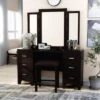 3pc Scrugham Contemporary 6 Drawer Vanity With Barstool Espresso - MiBasics