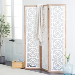 Farmhouse Wood Patterned Room Divider Screen White - Olivia & May