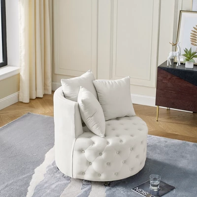 Button Tufted Living Room Upholstered Swivel Chair With Movable Wheels And 3 Pillows - ModernLuxe 2 Button Tufted Living Room Upholstered Swivel Chair With Movable Wheels And 3 Pillows - ModernLuxe - Image 2