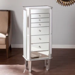 Melanie 7 Drawer Glam Jewelry Armoire Mirrored/Brushed - Aiden Lane -Baxton Studio Shop GUEST 3fda2f88 dced 4a1e 9873 2da3bb179c28