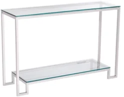 55 Downing Street Modern Chrome Stainless Steel Rectangular Console Table 47 1/2" X 13 3/4" Silver Tempered Glass Tabletop For Living Room Entryway -Baxton Studio Shop GUEST 3fe5eda0 c19c 4fdb a64b d5c68825d4d4