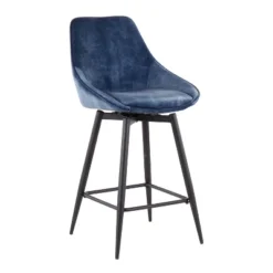 Set Of 2 Diana Velvet Steel Contemporary Counter Height Barstools Black/Blue - LumiSource