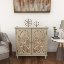 Glam Mirrored And Patterned Wood Cabinet Beige - Olivia & May -Baxton Studio Shop GUEST 40927811 614c 4e55 bb23 dafb49ccc53b