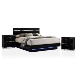 3pc Cavatao Bed With 2 Nightstands Black/Chrome - MiBasics -Baxton Studio Shop GUEST 40cb7500 8ac1 4236 94bd c842af00d521