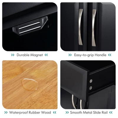 Costway 4-Door Rolling Kitchen Island Cart Buffet Cabinet W/ Towel Racks Drawers WhiteBlack 7 Costway 4-Door Rolling Kitchen Island Cart Buffet Cabinet W/ Towel Racks Drawers WhiteBlack - Image 7