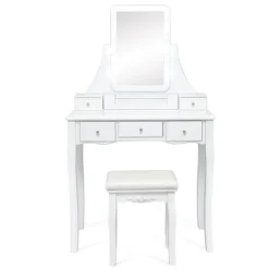 Tangkula LED Vanity Table Makeup Dresser Desk W/Drawers &Cushioned Stool Black/Brown/White 19 Tangkula LED Vanity Table Makeup Dresser Desk W/Drawers &Cushioned Stool Black/Brown/White -Baxton Studio Shop GUEST 41016d66 57ab 40f6 95f4 397578237f90