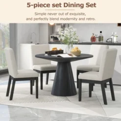 5 PCS Dining Table Set, Retro Round Table With 4 Upholstered Chairs-ModernLuxe -Baxton Studio Shop GUEST 4154eefe a541 4c5e b36c f8b5422daa38